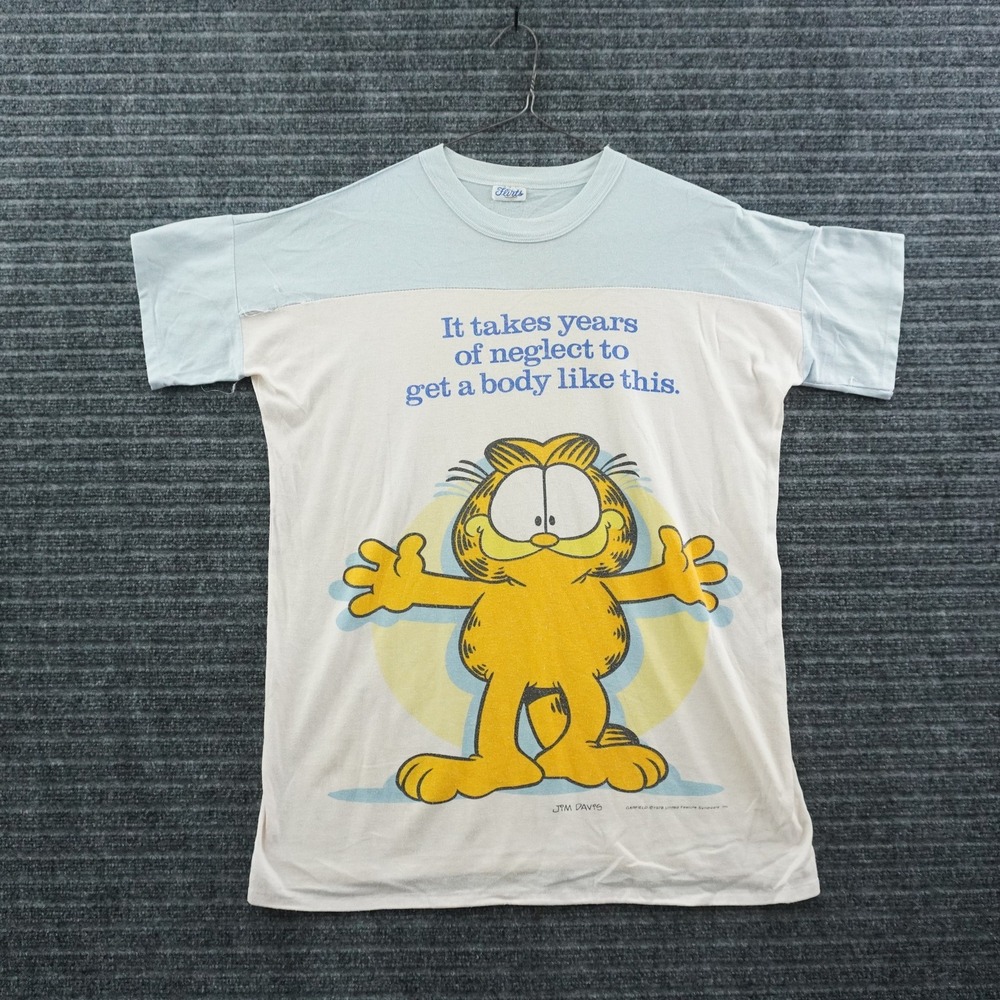 Flirts Garfield Graphic Tee Unisex XL Cream Blue It Takes Years Of Neglect 1978